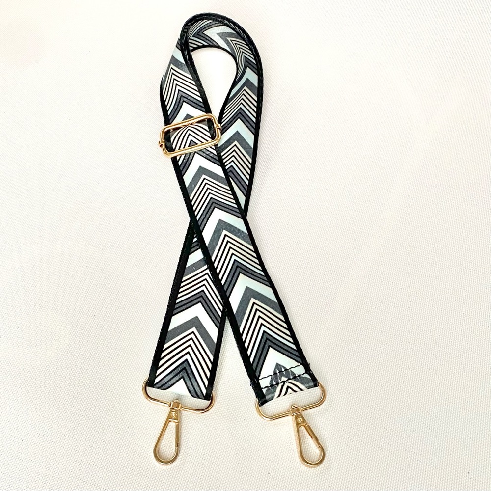 Chevron Adjustable Crossbody Bag Purse Strap Blue Black White Pattern Removable